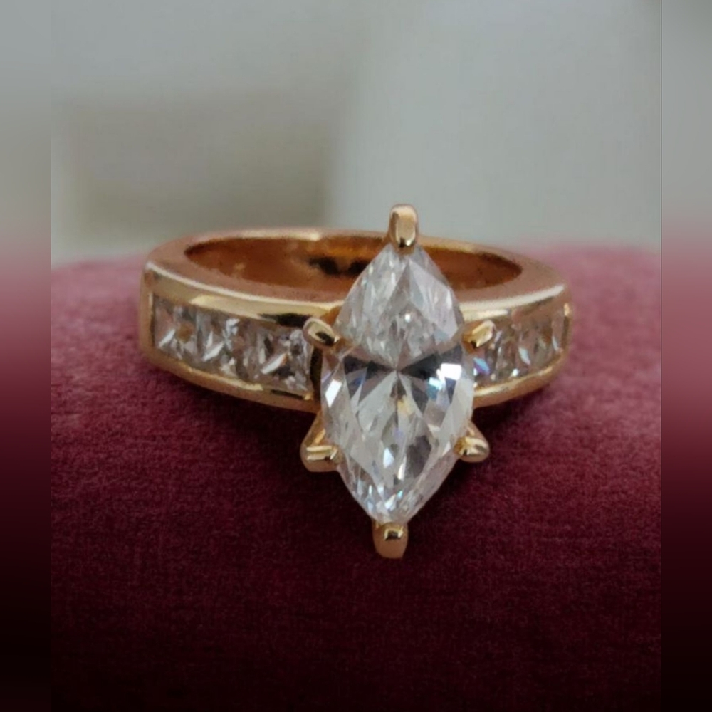 Ross-Simons Marquise Cut CZ Ring | Size 6 | 925 Gold Over Sterling Silver